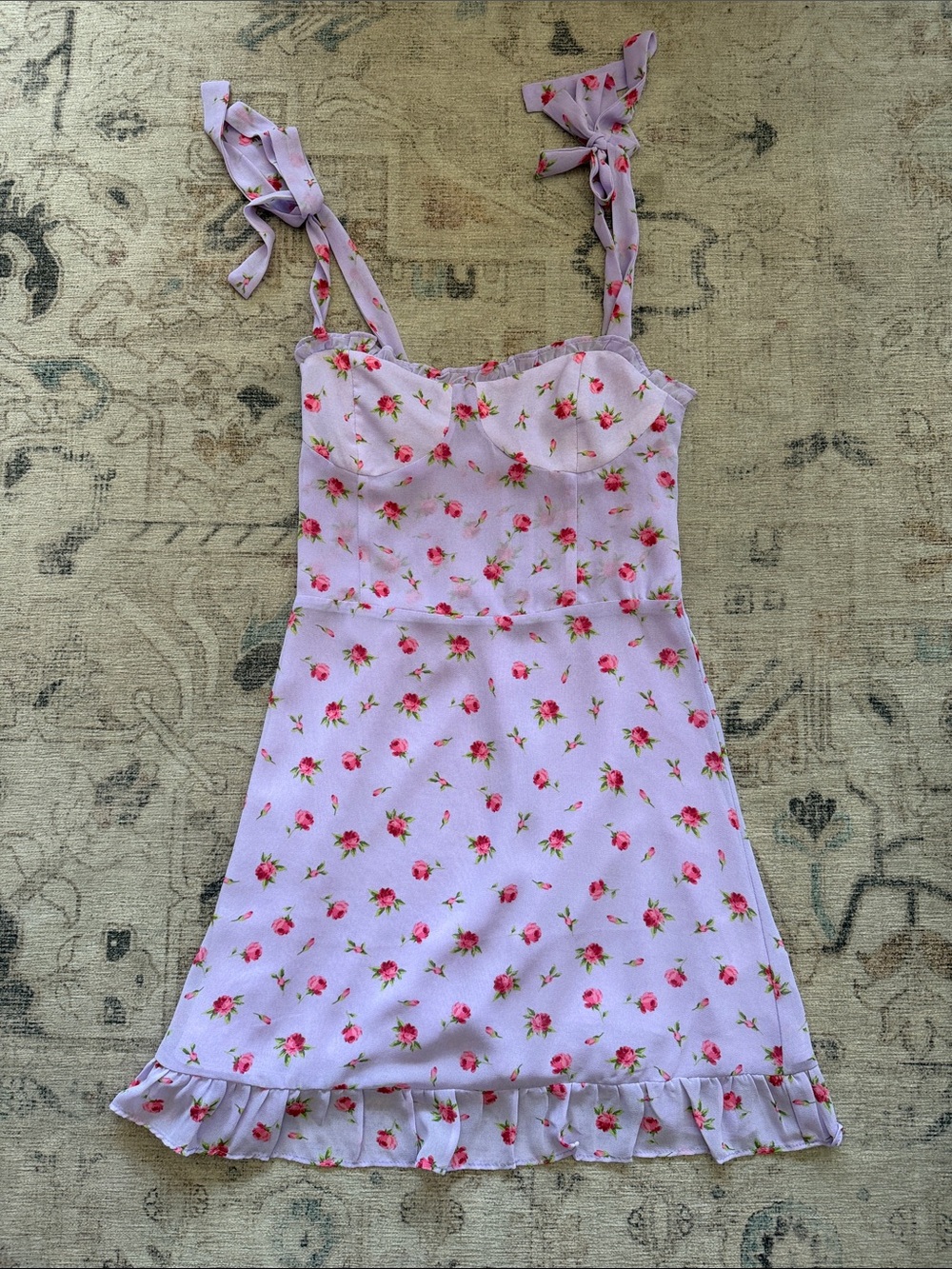 Floral Tie-Shoulder Mini Dress in Light Purple